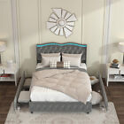 Full Size Bed Frame with LED Headboard & 4 Drawers Upholstered Platform Bed Gray