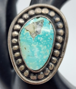 Vintage Old Pawn Native American Sterling Silver Turquoise Ring Size 7.5