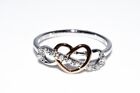 $500 .07CT NATURAL ROUND CUT DIAMOND CLUSTER HEART RING SILVER & 10K GOLD