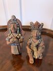Pair of Aztec Inca Mayan Terracotta Pottery Clay Folk Art Statue Figure Mexico