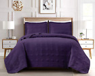 Queen Size Bed Dark Purple Plaid Oversized 3 Piece Quilt Set Coverlet Bedspread