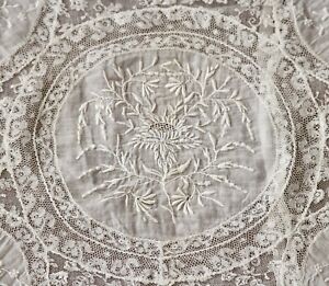 Antique Handmade Embroidery Lace French Normandy Lace Boudoir Pillow Cover
