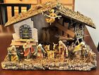 FONTANINI  5” Nativity Set Italy Depose 9 Piece w/ Wooden Manger *Glued Down*