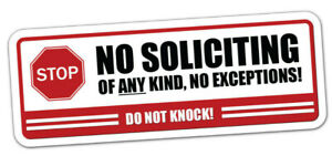 No Soliciting sticker window vinyl label decal home knocking notice knock door