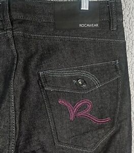Vintage Rocawear Jeans Mens 38x33 Black Denim Baggy Embroidered  Y2k Hip Hop