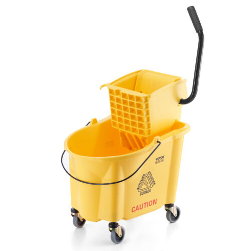 VEVOR Commercial Mop Bucket with Wringer 35 Qt. Rolling Floor Cleaning Trolley