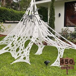 450 Sqft Spider Webs Halloween Decorations Stretchy Beef Netting Spider Web