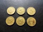 Germany 1937 coins 5 reichspfennig full set  A,D,E,F,G,J with swastika (M)