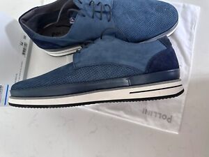 POLLINI blue suede/ leather loafers Size 13M  Euro 46 Hand made  Italy NIB