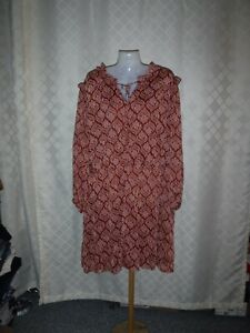 Size Plus Long Sleeve lined Dress, 4X,LC Lauren Conrad,Burgundy Floral Geo NWT