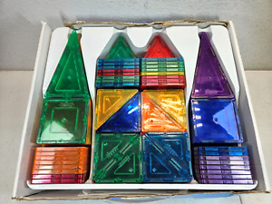 Magna Tiles Clear Colors Magnetic Building Toy Magnet Blocks Kids 3D Set 90 Pcs