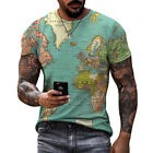 Men World Map Short Sleeve Slim Fit T-shirt Summer Crew Neck Casual Pullover Top