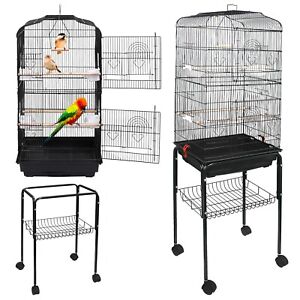 59'' Bird Cage with Rolling Stand Cockatiel Parakeet Finch Parrot Birdcage Black