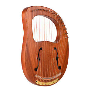 Lyre Harp 16 Metal Strings Mahogany Lyre Harp W/ Tuning  Carry Bag U9G4