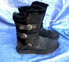 Ugg Becket Snow Boots Women's Size 6 Black Leather Buckle Sheepskin Wool 1005380