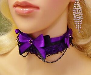 Any Size Black Choker Collar LOCK Purple Lace Bell BDSM DDLG Sissy Chains Lolita
