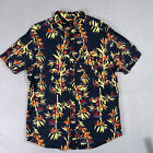 RVCA Shirt Mens Extra Large Blue Floral Button Up Easy Fit Hawaiian Skate Tiki
