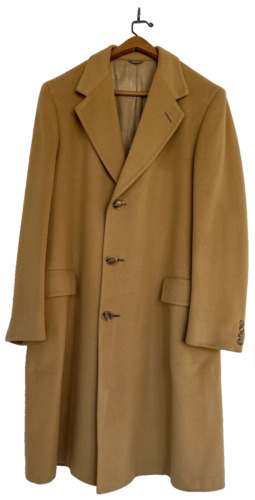Vintage Society Brand Mens Camel Tan 100% Cashmere Overcoat Size 40R
