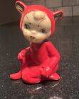 Vintage Ceramic Red Pixie Elf Devil Figurine Mid Century Japan w/ Gold Ears