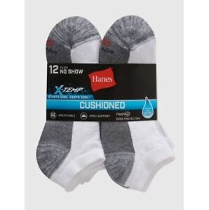 Hanes Men's X-Temp Cushioned with Arch & Vent No Show Socks MEN'S SHOE SIZE 6-12