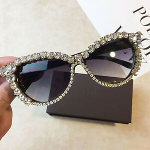Oversized Bling Rhinestone Sunglasses Women Fashion Cat Eye Shades Party Gift