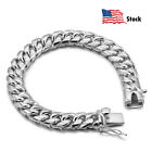 925 Solid Sterling Silver Men's Miami Cuban Link Chain Bracelet 10mm ALL SIZE