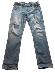 Cabi Slim Boyfriend Jeans Patchwork Medium Wash Denim Distressed Womens Size 6