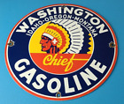 Vintage Washington Gasoline Sign - Indian Chief Gas Porcelain Service Pump Sign
