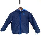 NORTH FACE Youth Boys 6 Blue Gray Hooded Reversible 550 Down Winter Jacket O10