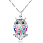 Silver Necklace Multi-Color Simulated Opal Owl Pendant Xmas Birthday Jewelry