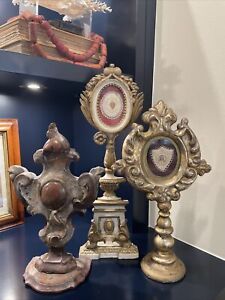 Three (3) ITALIAN 19th C Gilt Wood Reliquaries or Altar Processional Pieces