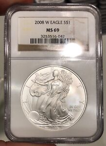 2008-W American Silver Eagle graded MS69 by NGC High Grade Old Holder Nice Coin
