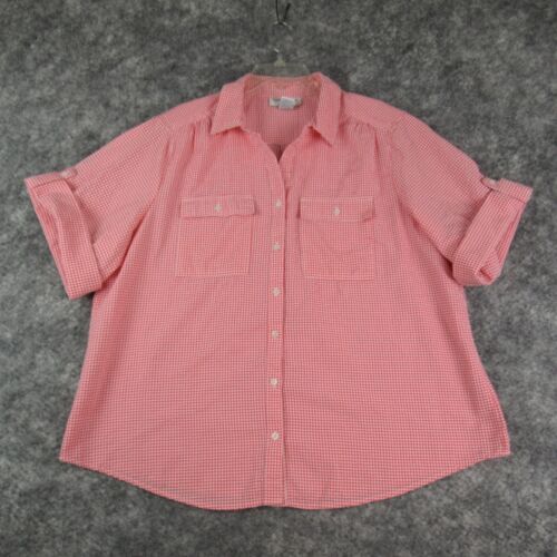 CD Daniels Shirt Women 2X Pink White Check Short Sleeve Button Up Pockets Casual