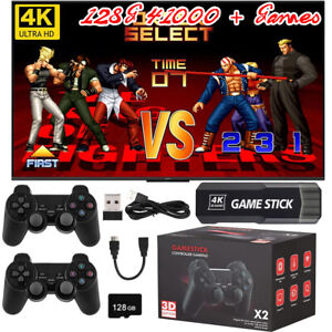 128G X2 Game Stick Retro Game Console 4K HD 2.4G Wireless Controller 40000+Games