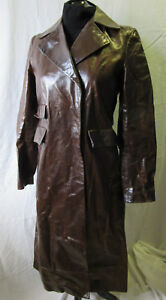 DKNY Long Brown Leather Coat, Genuine British Trenchcoat Cowboy Look