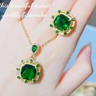 New Charm Jewelry Set 2pc Square Green Citrine Gems Women Necklace Pendant Rings