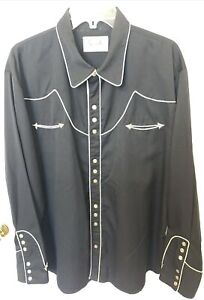 Scully Western Mens Black Cream Polyester L/S Snap Western Shirt