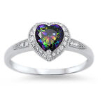 Heart Rainbow CZ Halo Promise Ring New 925 Sterling Silver Band Sizes 4-10