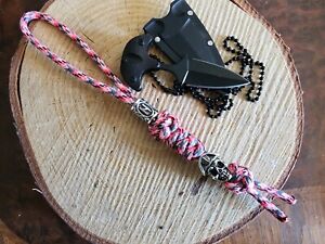 550 Paracord Knife Lanyard With Pirate Skull Bead And Rune Accent Bead  NEW