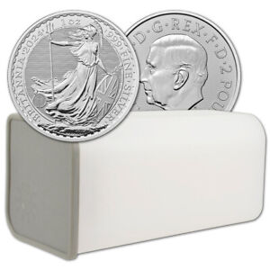2024 Great Britain Silver Britannia £2 1 oz BU 1 Roll 25 Coin Tube