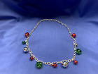 Christmas Jingle Bell Necklace Red, Green and Silver 20