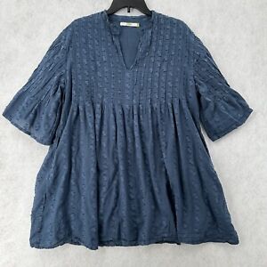 Dolma Tunic Blouse Womens XL Babydoll Peplum Shirt Top Artsy Boho Blue Lined