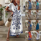 Womens Short Sleeve Casual Long Maxi Dress Floral Kaftan V Neck Summer Sundress‹