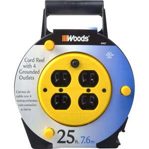 16/3 25' Black/Yellow SJTW Extension Cord Reel with 4-Outlets