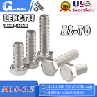 M10-1.5 Hexagon Head Bolts 304 Stainless Steel Hex Cap Bolts Length 12 to 100mm