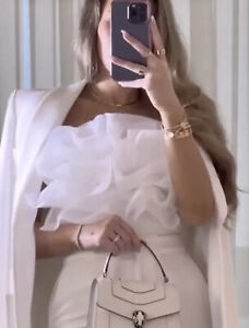 Zara Organza Ruffle Strapless Crop Tube Top White Blogger Size L Womens