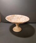 Vintage Large Alabaster Marble Compote Heavy Hand Sculpted Italy