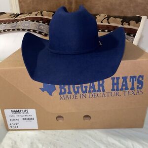 Bigger 10x Blue 4 1/4in Brim Beaver Felt Cowboy Hat Handmade In Texas 7 1/4
