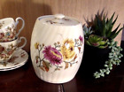 Antique Victorian Pottery Biscuit Cracker Jar Dahlia Floral Hand-painted w/Lid