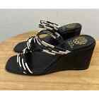 Vince Camuto Wedge Sandal Black Leather Strappy Slip On Women's Size 9.5M